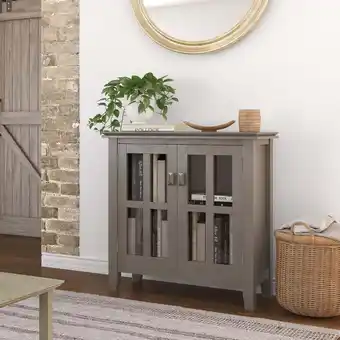 Walmart Simpli Home Artisan SOLID WOOD 30 inch Wide Contemporary Low Storage Cabinet in Farmhouse Grey offer