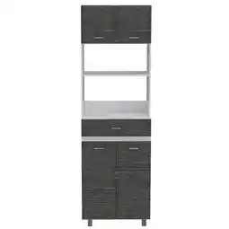 Walmart Knubmt Wood Kitchen Microwave Cabinet with Drawer and Open Shelf, Gray offer