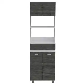 Walmart Knubmt Wood Kitchen Microwave Cabinet with Drawer and Open Shelf, Gray offer