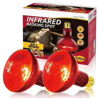 Walmart ECOSUB Reptile Heat Lamp 100W, 2Pcs E26 Basking Spot Light, Infrared Heat Lamp, Red offer