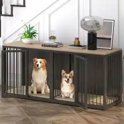 Walmart Linor Wooden Large Dog Crate Furniture for 2 Dogs with 2-Door, 71.6 in, Black offer