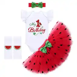 Walmart Ibtom Castle Ruffle Romper Tutu Skirt Leggings Elastic Waistband Outfit 4 Piece Set (12 months) Girl offer