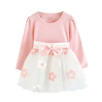 Walmart VANLOFE Toddler Girl Clothes Kids Baby Girls Long Sleeve Tulle Patchwork Flower Bow Dresses Clothes offer