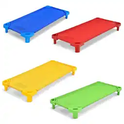 Walmart Spaco Pack of 4 Colorful Kids Stackable Naptime Cot, Toddler Floor Bed for Sleeping and Sleepovers offer