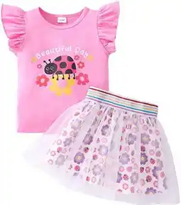Walmart Toddler Girl Summer Outfits 3T Pink Ladybug Ruffle Sleeveless Shirt Tutu Skirt Sets offer