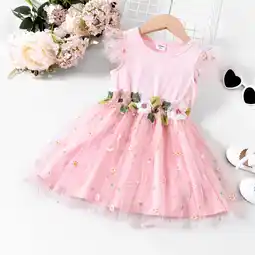 Walmart PatPat Summer Girls Clothes Toddler Girl Sweet Flutter Sleeve Flower Dress, Pink, 3-4 Years offer