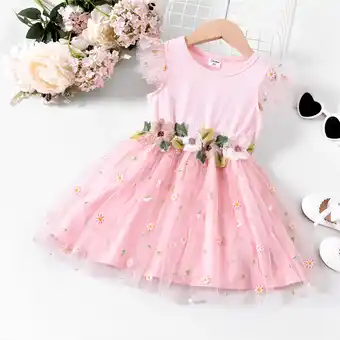Walmart PatPat Summer Girls Clothes Toddler Girl Sweet Flutter Sleeve Flower Dress, Pink, 3-4 Years offer