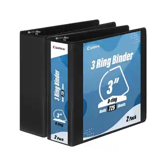 Walmart Comix Heavy-duty 3-inch 3 D-Ring View Binder with Clear Cover,Hold 725 Sheets Paper, 2 Pack Black offer