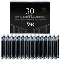 Walmart Wordsworth & Black Fountain Pen Ink Refills - 30 Black Ink Cartridges - International Standard Size offer