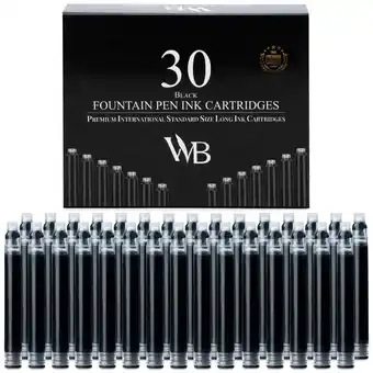 Walmart Wordsworth & Black Fountain Pen Ink Refills - 30 Black Ink Cartridges - International Standard Size offer