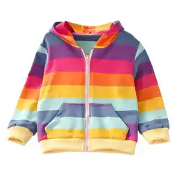 Walmart MarinaVida 2-6T Baby Girl Rainbow Striped Casual Hoodie Zipper Sweatshirt Kids Coat Outfits Tops offer
