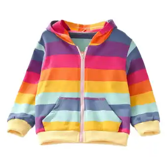 Walmart MarinaVida 2-6T Baby Girl Rainbow Striped Casual Hoodie Zipper Sweatshirt Kids Coat Outfits Tops offer