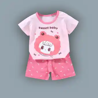 Walmart Cethrio Outfit Sets for Girls, Summer Short Sleeve Casual Shirts and Shorts Set Pink Size 6Months-7T offer