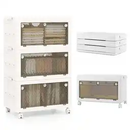 Walmart Spaco 33 Gal 3-Pack Stackable Plastic Storage Bins, Cabinet with Lid for Bedroom Living Room, White offer