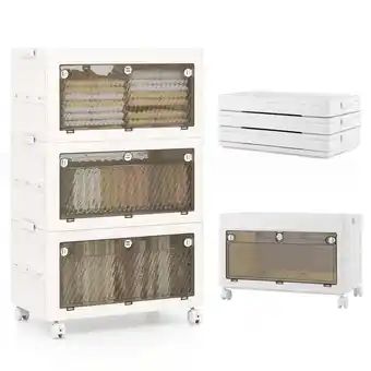 Walmart Spaco 33 Gal 3-Pack Stackable Plastic Storage Bins, Cabinet with Lid for Bedroom Living Room, White offer