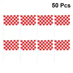 Walmart FRCOLOR 50 Pcs Mini Race Flags Checkered Hand Flag for Tiny Car Racing Flags (Red White) offer