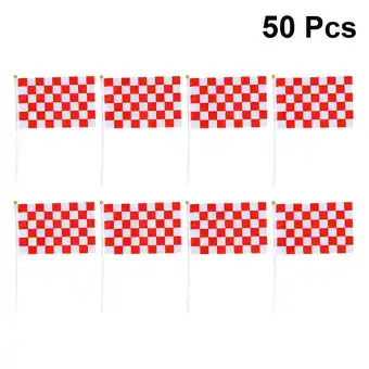Walmart FRCOLOR 50 Pcs Mini Race Flags Checkered Hand Flag for Tiny Car Racing Flags (Red White) offer
