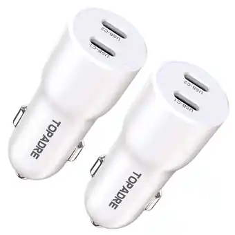 Walmart TOPADRE 2 Pack 40W USB-C Fast Car Charger, Dual-C ports Compatible with iPhone/iPad/Samsung Seires offer