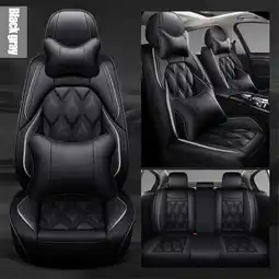Walmart Deluxe Luxury PU Leather 5-Seats Car Seat Cover Cushion Full Set w/ Pillows US offer