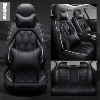 Walmart Deluxe Luxury PU Leather 5-Seats Car Seat Cover Cushion Full Set w/ Pillows US offer
