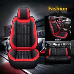 Walmart Car Seat Covers Full Set Red & Black PU Leather Front + Rear 5-Seats Pad Cushion offer