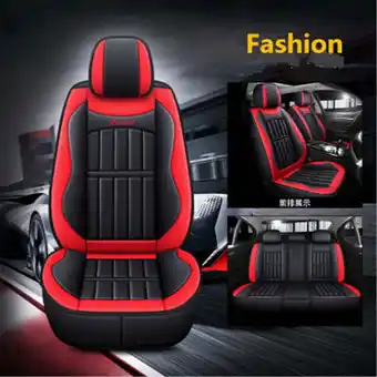 Walmart Car Seat Covers Full Set Red & Black PU Leather Front + Rear 5-Seats Pad Cushion offer