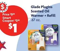 Family Dollar Glade PlugIns Scented Oil Warmer + Refill offer