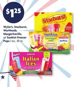 Family Dollar Wyler's, Starburst, WarHeads, Margaritaville, or Sunkist Freezer Pops offer
