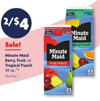 Family Dollar Minute Maid Berry, Fruit, or Tropical Punch offer