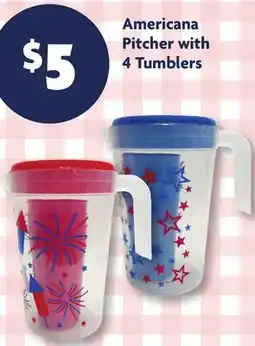 Family Dollar Americana Pitcher with 4 Tumblers offer