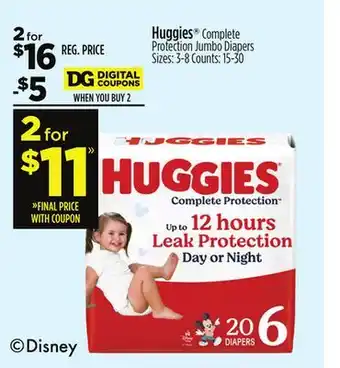 Dollar General Huggies Complete Protection Jumbo Diapers offer
