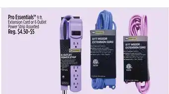 Dollar General Pro Essentials 9 ft. Extension Cord or 6 Outlet Power Strip Assorted offer