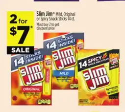 Dollar General Slim Jim Mild, Original or Spicy Snack Sticks offer