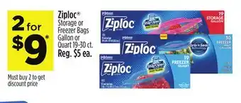 Dollar General Ziploc Storage or Freezer Bags Gallon or Quart 19-30 ct offer
