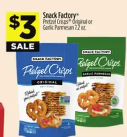 Dollar General Snack Factory Pretzel Crisps Original or Garlic Parmesan offer