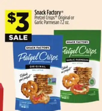 Dollar General Snack Factory Pretzel Crisps Original or Garlic Parmesan offer