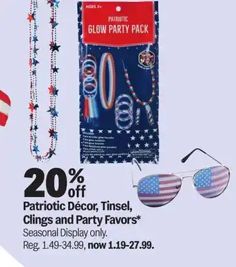 Meijer Patriotic Décor, Tinsel, Clings and Party Favors offer