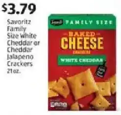 Aldi Savoritz family size white cheddar or cheddar jalapeno crackers offer