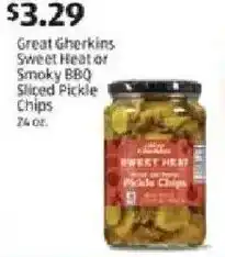Aldi Great gherkins sweet heat or smoky bbq sliced pickle chips offer