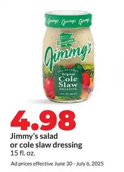 Hy-Vee Jimmy's salad or cole slaw dressing offer