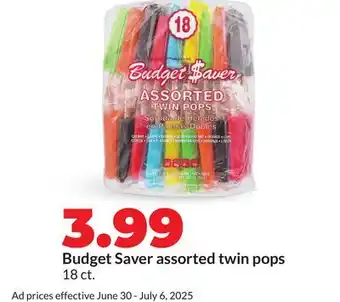 Hy-Vee Budget Saver assorted twin pops offer