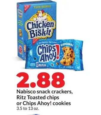 Hy-Vee Nabisco snack crackers, Ritz Toasted chips or Chips Ahoy! cookies offer