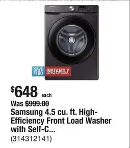 The Home Depot Samsung 4.5 cu. ft. High-Efficiency Front Load Washer with Self-Clean+ in Brushed Black offer
