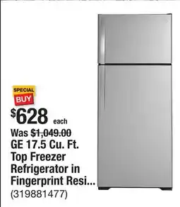 The Home Depot GE 17.5 Cu. Ft. Top Freezer Refrigerator in Fingerprint Resistant Stainless Steel offer