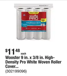 The Home Depot Wooster 9 in. x 3/8 in. High-Density Pro White Woven Roller Cover (4-Pack) offer
