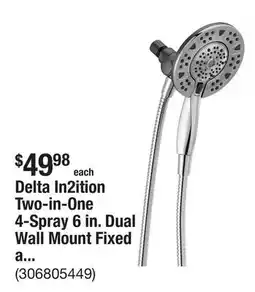 The Home Depot Delta In2ition Two-in-One 4-Spray 6 in. Dual Wall Mount Fixed and Handheld Shower Head in Chrome offer
