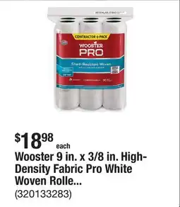 The Home Depot Wooster 9 in. x 3/8 in. High-Density Fabric Pro White Woven Roller Cover Applicator/Tool (6-Pack) offer