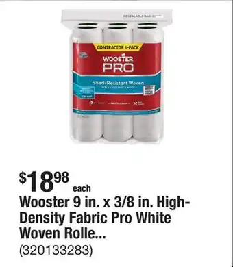 The Home Depot Wooster 9 in. x 3/8 in. High-Density Fabric Pro White Woven Roller Cover Applicator/Tool (6-Pack) offer