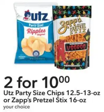 Publix Utz party size chips or zapp's pretzel stix offer