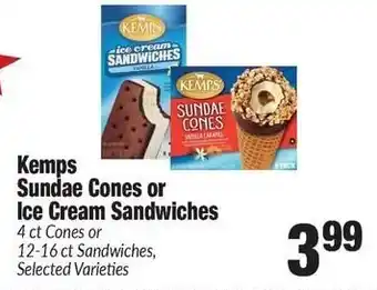 Sentry Kemps sundae cones or ice cream sandwiches offer